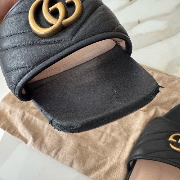 Gucci Double G Black and Gold Mules - Picture 6 of 10